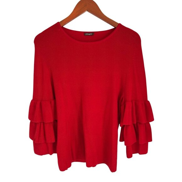 J. Mclaughlin Merino Wool Sweater Top Red ruffled sleeves Size Large - Picture 3 of 10